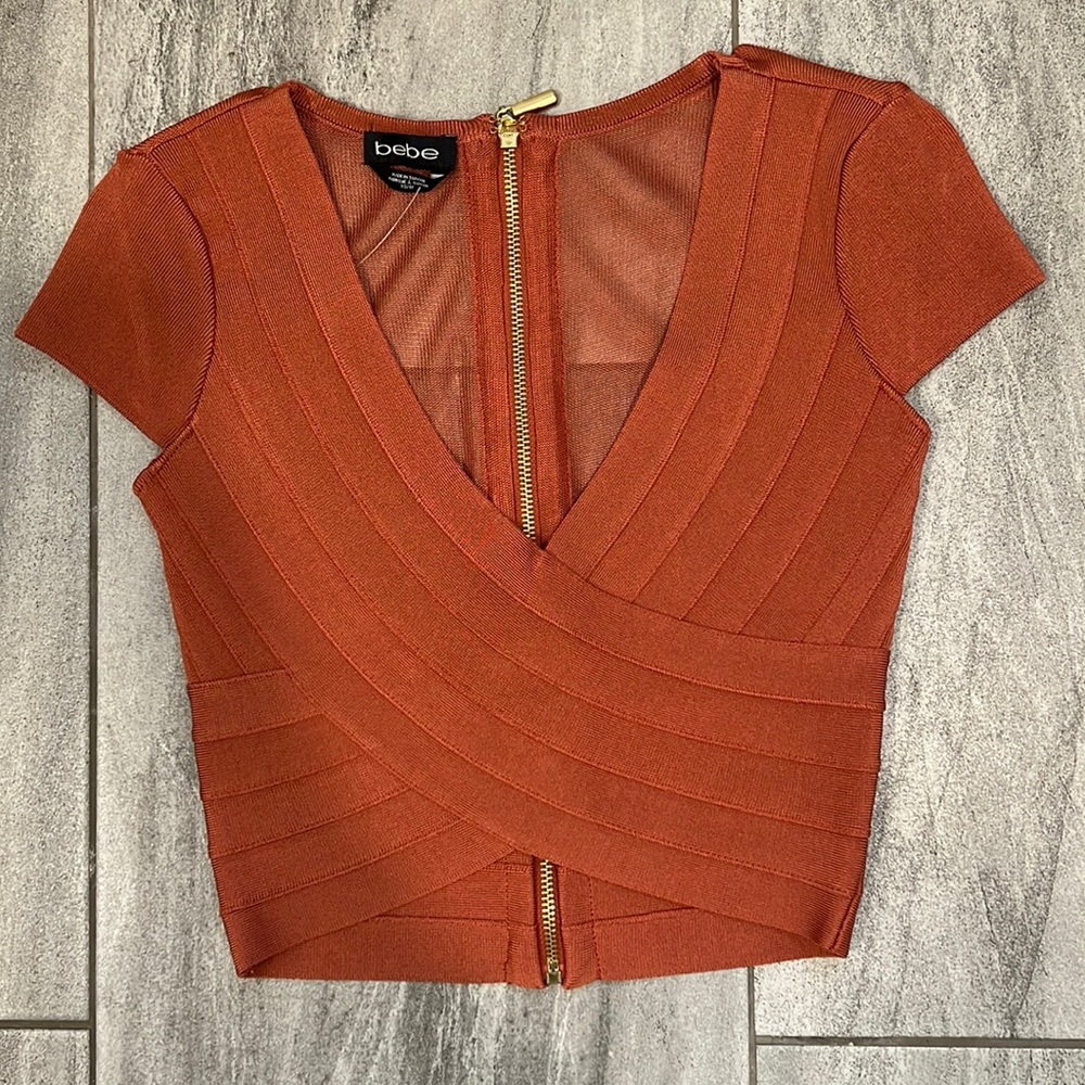Bebe Cap Sleeve Cross Over Top